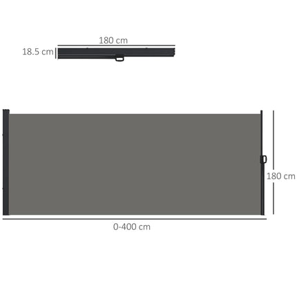 Retractable Outdoor Privacy Side Awning with UV30+ Polyester 400x180 cm - Dark Grey