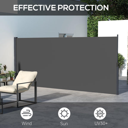 Retractable Outdoor Privacy Side Awning with UV30+ Polyester 400x180 cm - Dark Grey