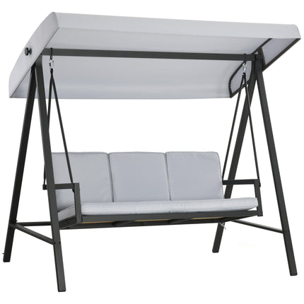 3 Seater Garden Swing Chair with Adjustable Canopy and Removable Cushions - Grey