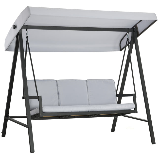 3 Seater Garden Swing Chair with Adjustable Canopy and Removable Cushions - Grey