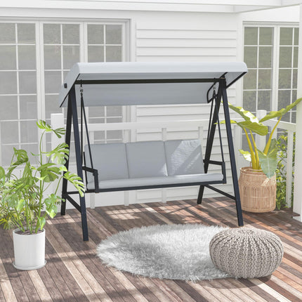 3 Seater Garden Swing Chair with Adjustable Canopy and Removable Cushions - Grey