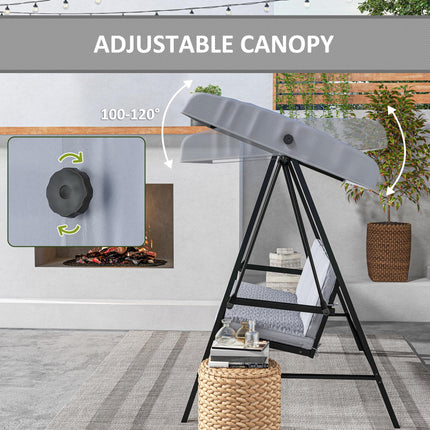 3 Seater Garden Swing Chair with Adjustable Canopy and Removable Cushions - Grey