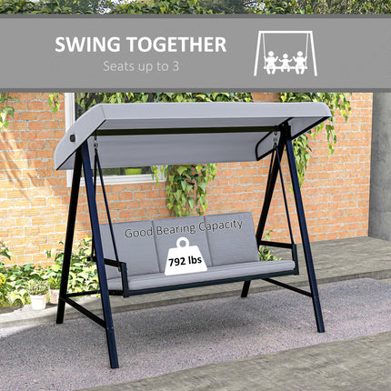 3 Seater Garden Swing Chair with Adjustable Canopy and Removable Cushions - Grey