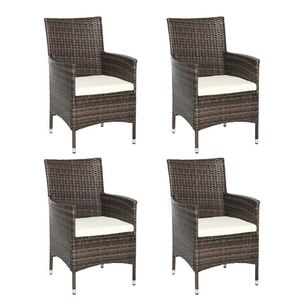 4 Piece Cushioned Rattan Chair Set With Metal Frame - Brown