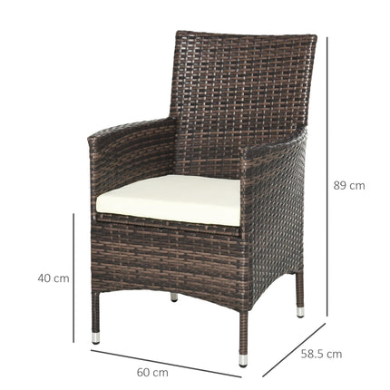 4 Piece Cushioned Rattan Chair Set With Metal Frame - Brown