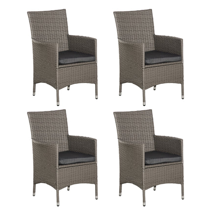 4 Piece Cushioned Rattan Patio Sofa Set with Metal Frame - Brown