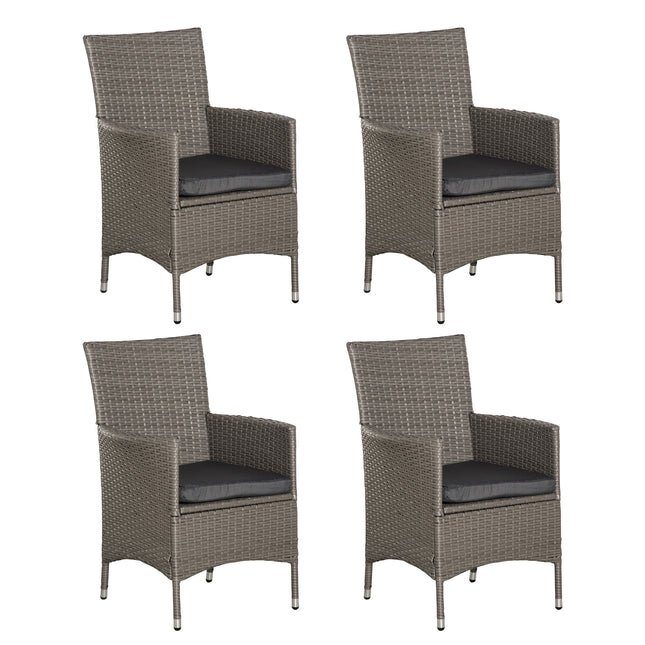 4 Piece Cushioned Rattan Patio Sofa Set with Metal Frame - Brown