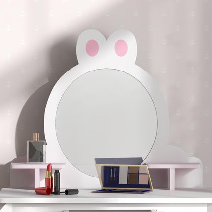 2 Piece Kids Dressing Table and Stool Set with Mirror - White and Pink