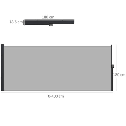 Retractable Side Awning 400x180cm Outdoor Privacy Screen for Garden, Balcony, Hot Tub - Light Grey