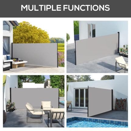 Retractable Side Awning 400x180cm Outdoor Privacy Screen for Garden, Balcony, Hot Tub - Light Grey
