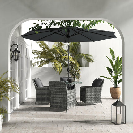 6 Piece 4 Seater Outdoor Rattan Garden Dining Set with Umbrella & Cushions - Mixed Grey