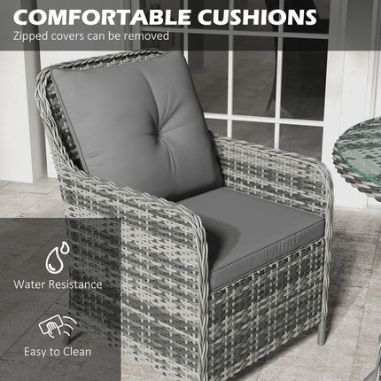 6 Piece 4 Seater Outdoor Rattan Garden Dining Set with Umbrella & Cushions - Mixed Grey