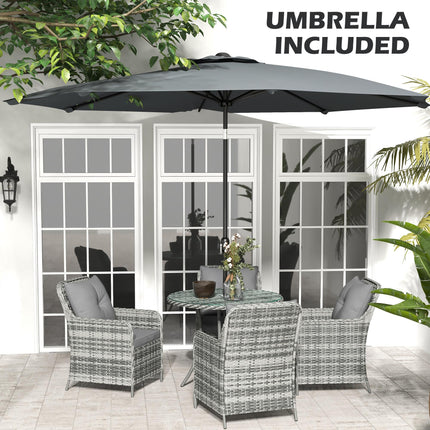 6 Piece 4 Seater Outdoor Rattan Garden Dining Set with Umbrella & Cushions - Mixed Grey