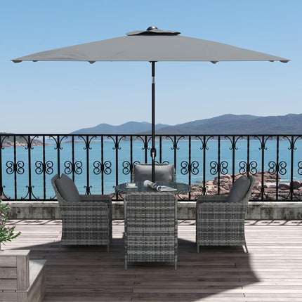 6 Piece 4 Seater Outdoor Rattan Garden Dining Set with Umbrella & Cushions - Mixed Grey