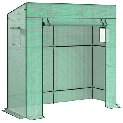 Walk-In Lean-To Greenhouse with Reinforced PE Cover 196x77x197cm - Green
