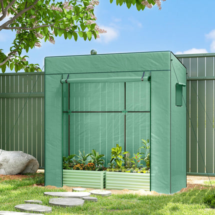 Walk-In Lean-To Greenhouse with Reinforced PE Cover 196x77x197cm - Green