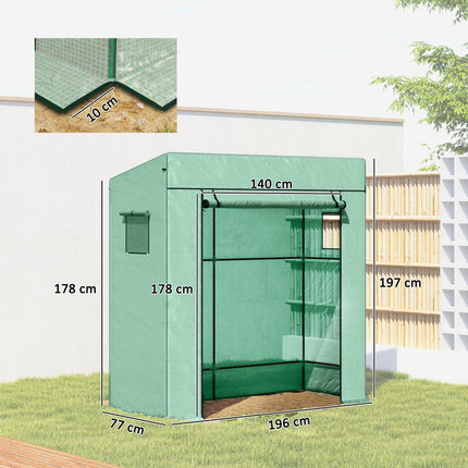 Walk-In Lean-To Greenhouse with Reinforced PE Cover 196x77x197cm - Green