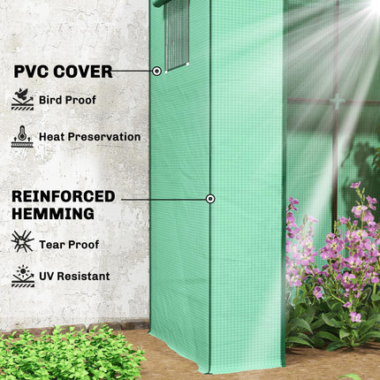 Walk-In Lean-To Greenhouse with Reinforced PE Cover 196x77x197cm - Green