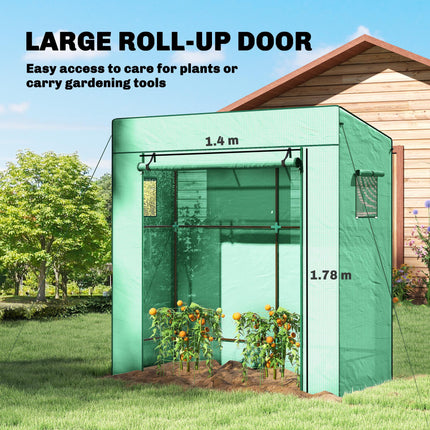 Walk-In Lean-To Greenhouse with Reinforced PE Cover 196x77x197cm - Green