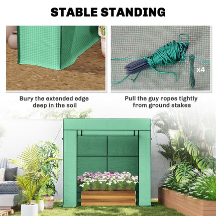 Walk-In Lean-To Greenhouse with Reinforced PE Cover 196x77x197cm - Green