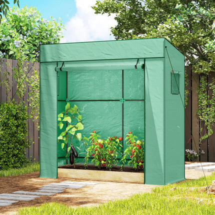 Walk-In Lean-To Greenhouse with Reinforced PE Cover 196x77x197cm - Green