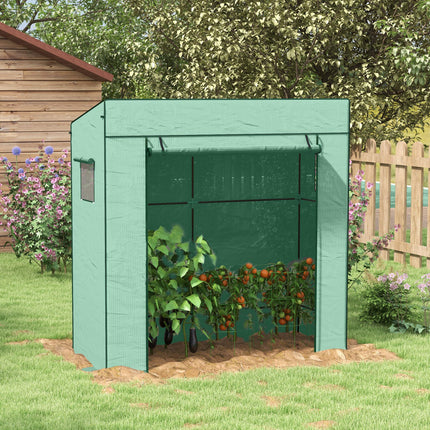 Walk-In Lean-To Greenhouse with Reinforced PE Cover 196x77x197cm - Green