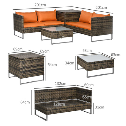 Four-Piece Rattan Outdoor Sofa Set with Storage Table - Orange/Brown