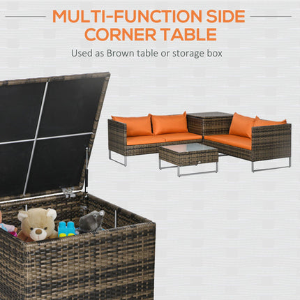 Four-Piece Rattan Outdoor Sofa Set with Storage Table - Orange/Brown