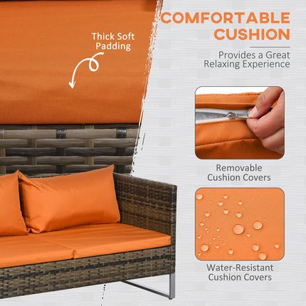Four-Piece Rattan Outdoor Sofa Set with Storage Table - Orange/Brown