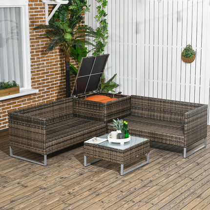 Four-Piece Rattan Outdoor Sofa Set with Storage Table - Orange/Brown