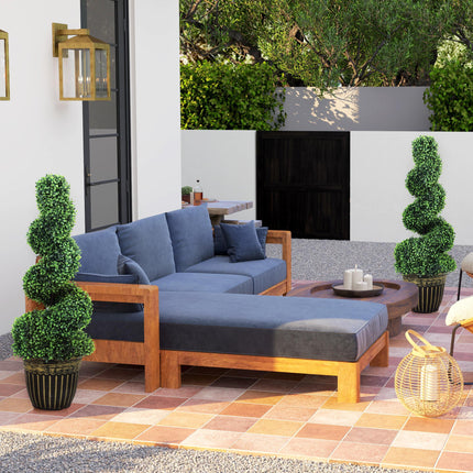 Set of 2 Artificial 90cm Spiral Boxwood Plants with Cement Pots - Green