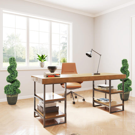 Set of 2 Artificial 90cm Spiral Boxwood Plants with Cement Pots - Green