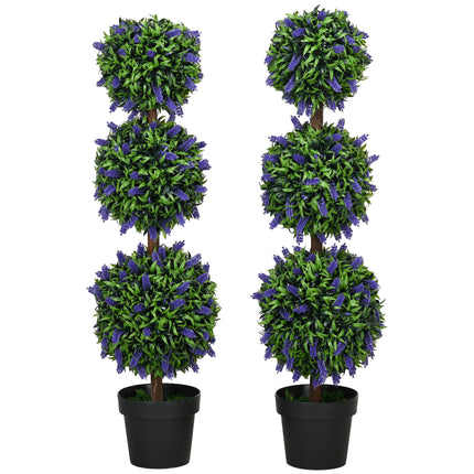 Set of 2 Artificial Lavender Flower Ball Trees with Pots 110cm - Green