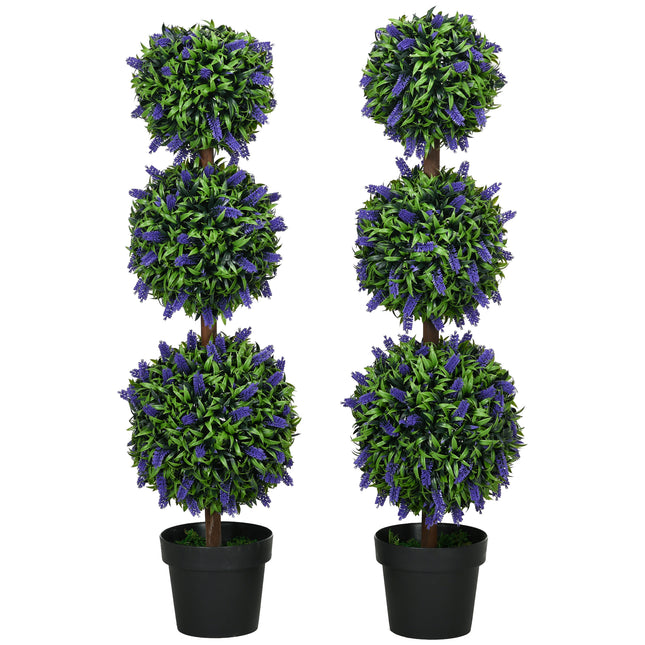 Set of 2 Artificial Lavender Flower Ball Trees with Pots 110cm - Green