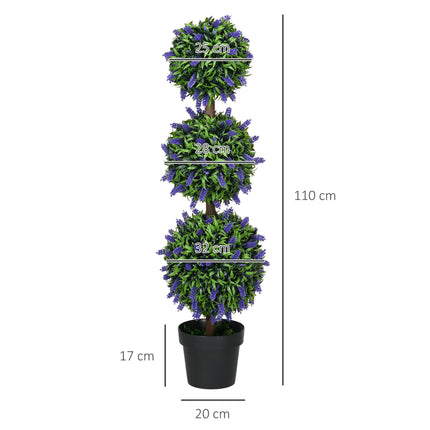 Set of 2 Artificial Lavender Flower Ball Trees with Pots 110cm - Green