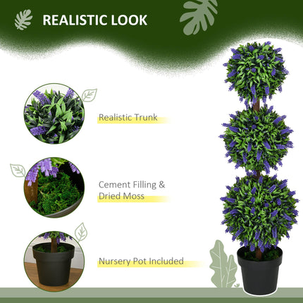 Set of 2 Artificial Lavender Flower Ball Trees with Pots 110cm - Green