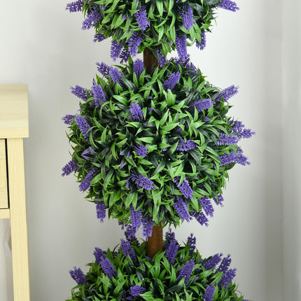 Set of 2 Artificial Lavender Flower Ball Trees with Pots 110cm - Green