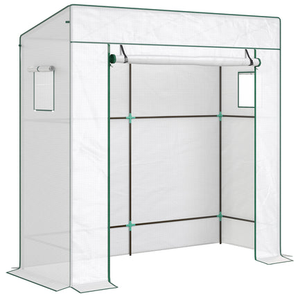 Walk-In Lean-To Greenhouse with Reinforced PE Cover - White