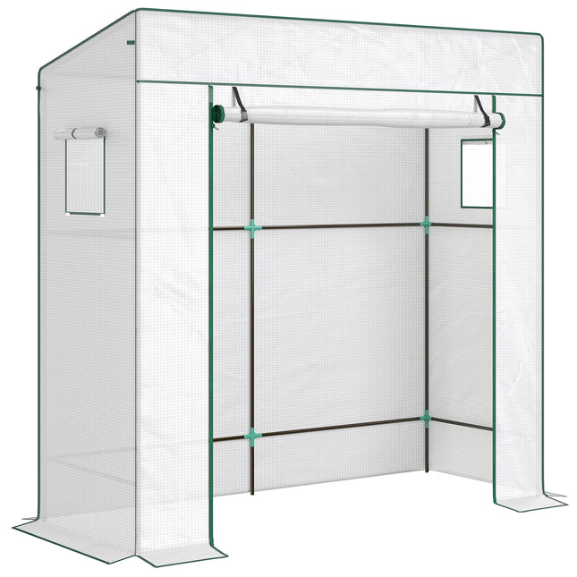 Walk-In Lean-To Greenhouse with Reinforced PE Cover - White