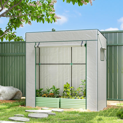 Walk-In Lean-To Greenhouse with Reinforced PE Cover - White
