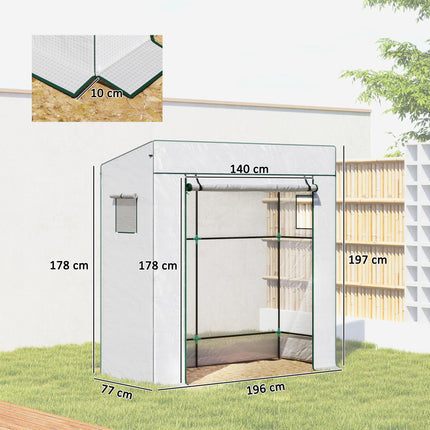 Walk-In Lean-To Greenhouse with Reinforced PE Cover - White