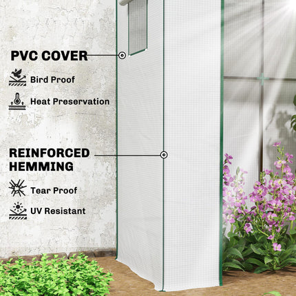 Walk-In Lean-To Greenhouse with Reinforced PE Cover - White