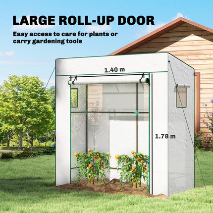Walk-In Lean-To Greenhouse with Reinforced PE Cover - White