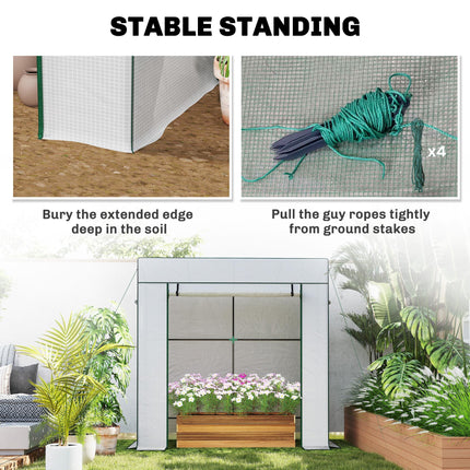 Walk-In Lean-To Greenhouse with Reinforced PE Cover - White