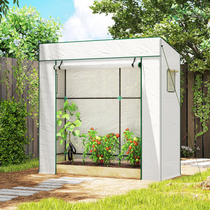 Walk-In Lean-To Greenhouse with Reinforced PE Cover - White