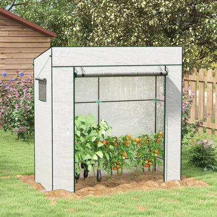 Walk-In Lean-To Greenhouse with Reinforced PE Cover - White