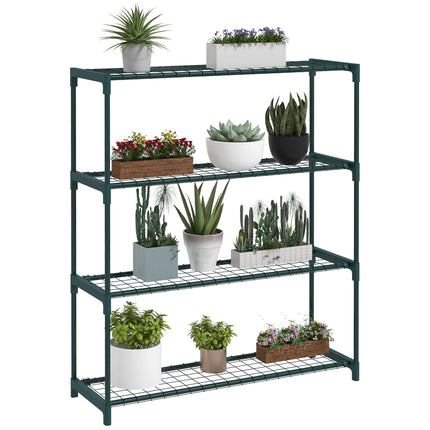 Four Tier Steel Plant Shelf with Sturdy Frame and Grid Shelves - Black
