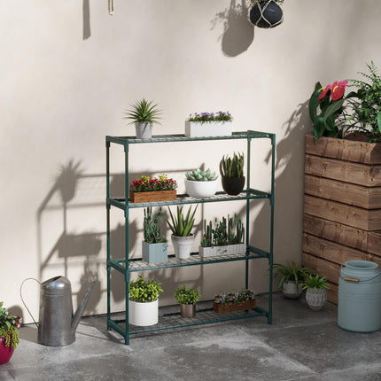 Four Tier Steel Plant Shelf with Sturdy Frame and Grid Shelves - Black