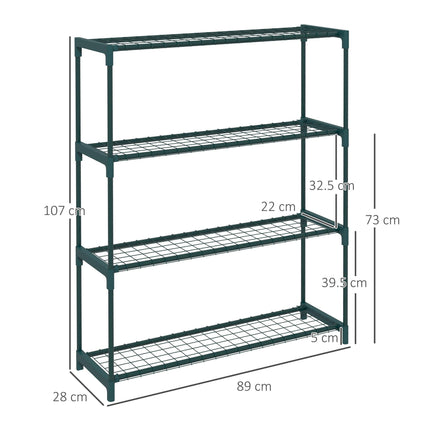 Four Tier Steel Plant Shelf with Sturdy Frame and Grid Shelves - Black