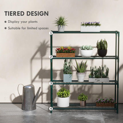 Four Tier Steel Plant Shelf with Sturdy Frame and Grid Shelves - Black